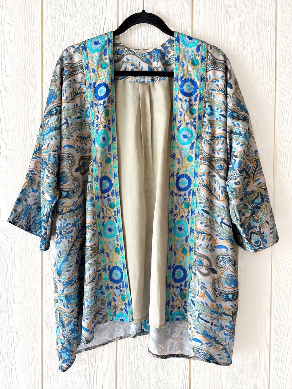 Soft Surroundings Boho Paisley Cardigan Size S/M Teal Gray